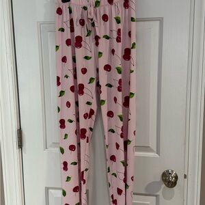 Pink Cherry-Print Womens Size S/M Pajama Bottoms